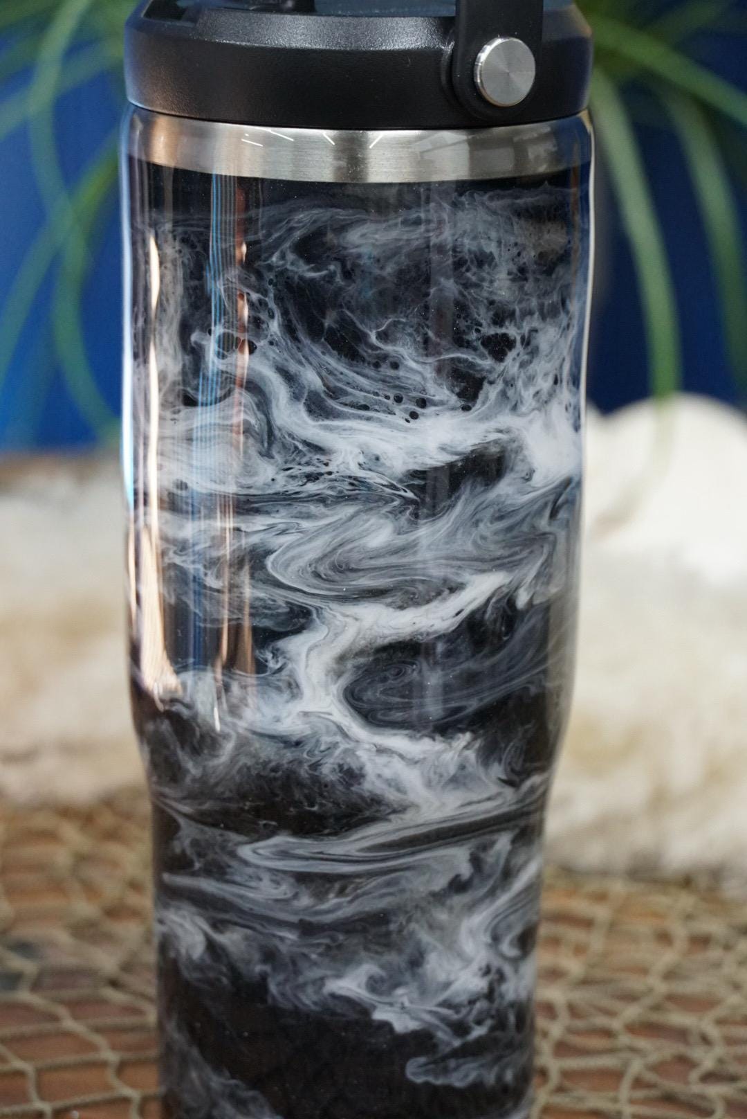 Black & White Waves Water Bottle