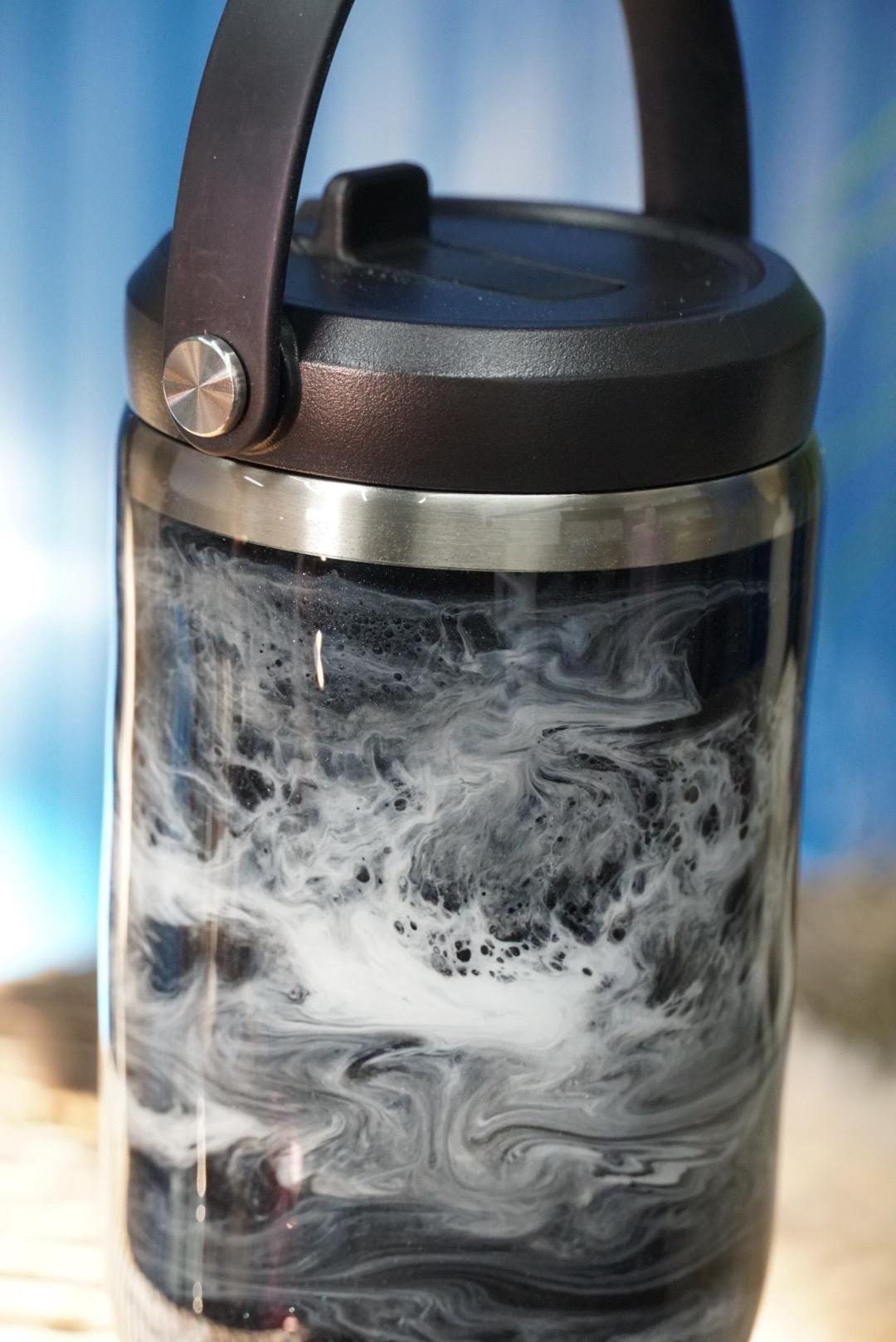 Black & White Waves Water Bottle