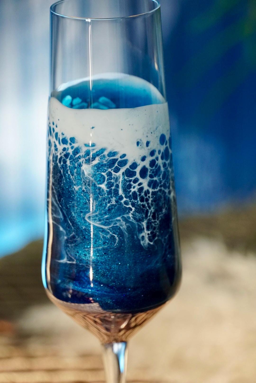 Ocean Waves Champagne Glasses Set of Two | Coastal Decor