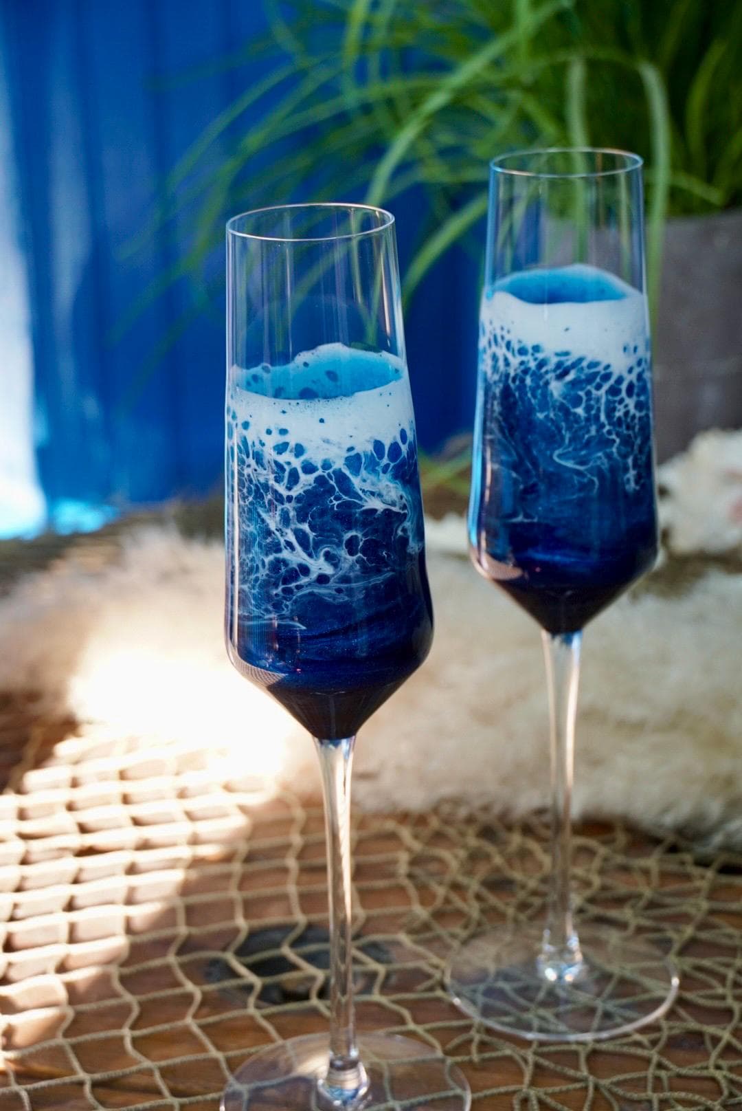 Ocean Waves Champagne Glasses Set of Two | Coastal Decor