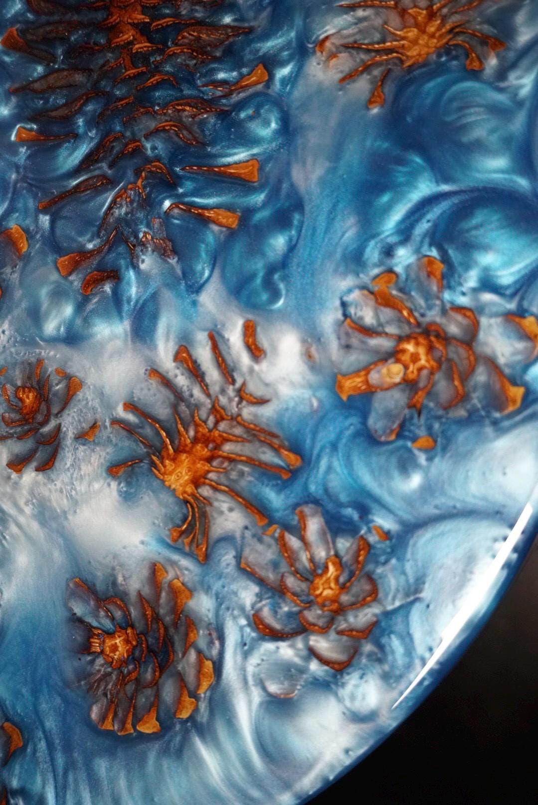 PINECONE BLUE Epoxy Resin Table with Pinecones | Side Table | End Table | Accent Table