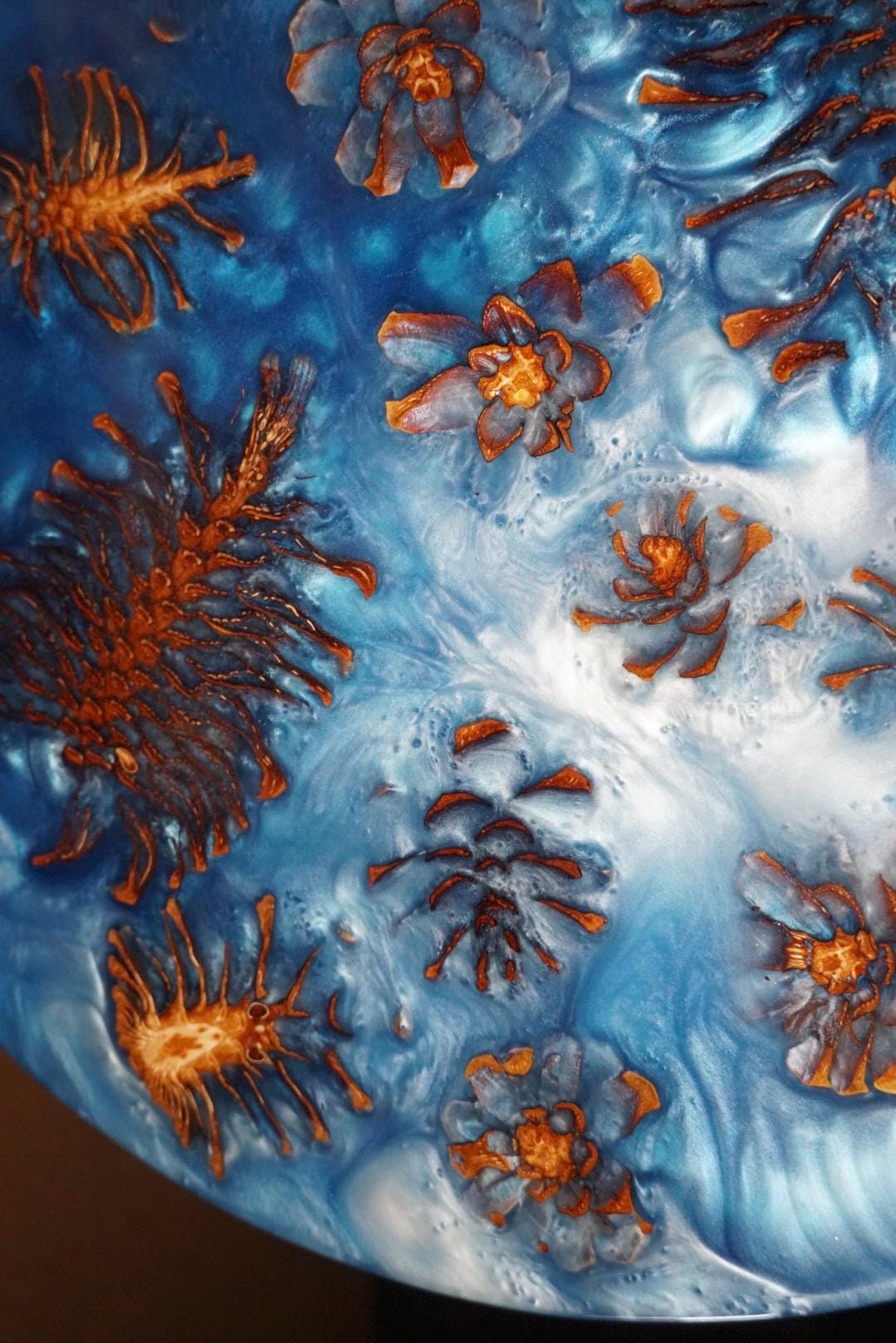 PINECONE BLUE Epoxy Resin Table with Pinecones | Side Table | End Table | Accent Table