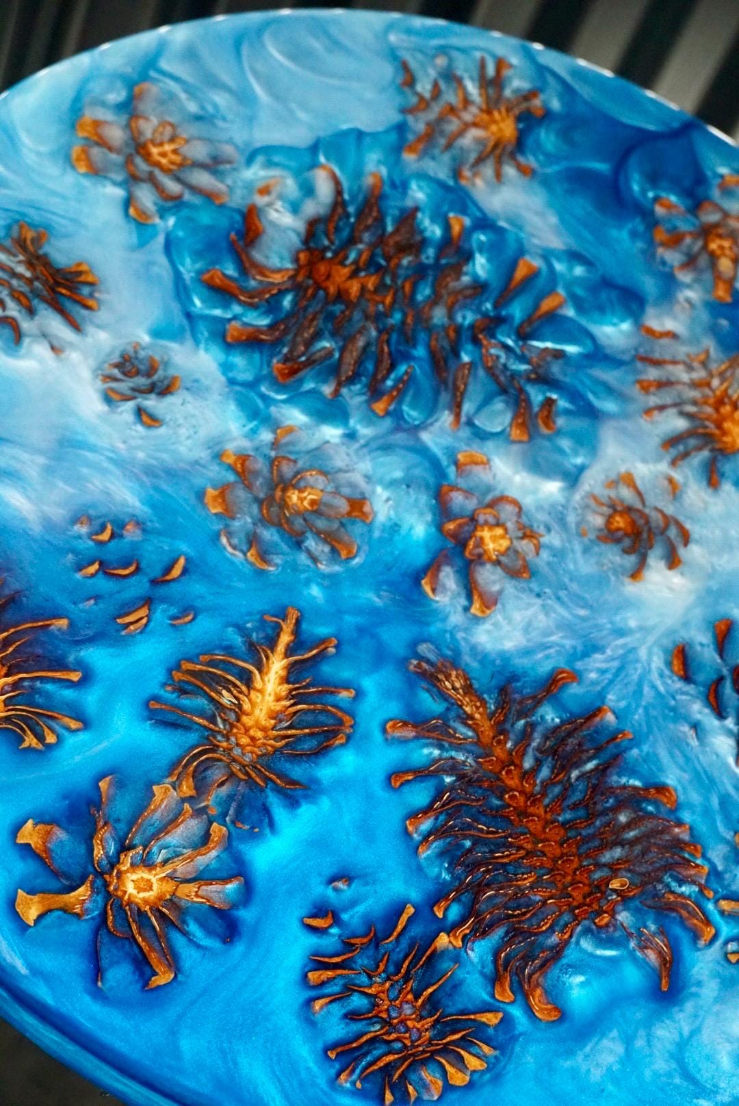 PINECONE BLUE Epoxy Resin Table with Pinecones | Side Table | End Table | Accent Table