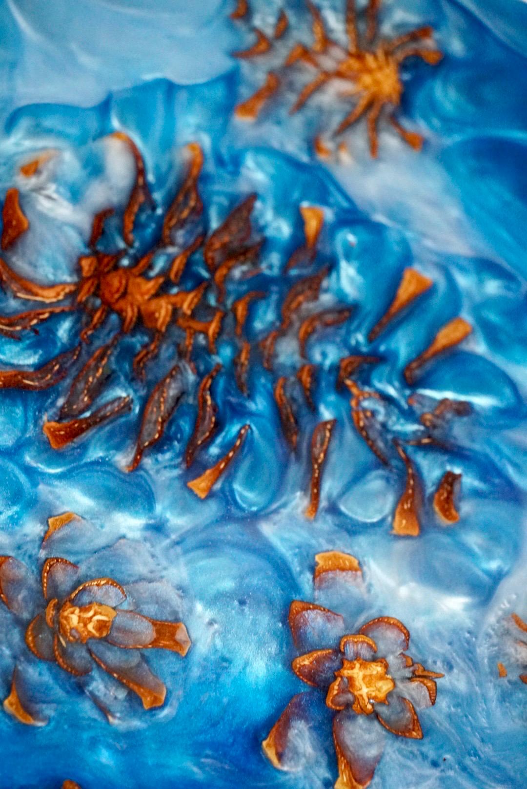 PINECONE BLUE Epoxy Resin Table with Pinecones | Side Table | End Table | Accent Table