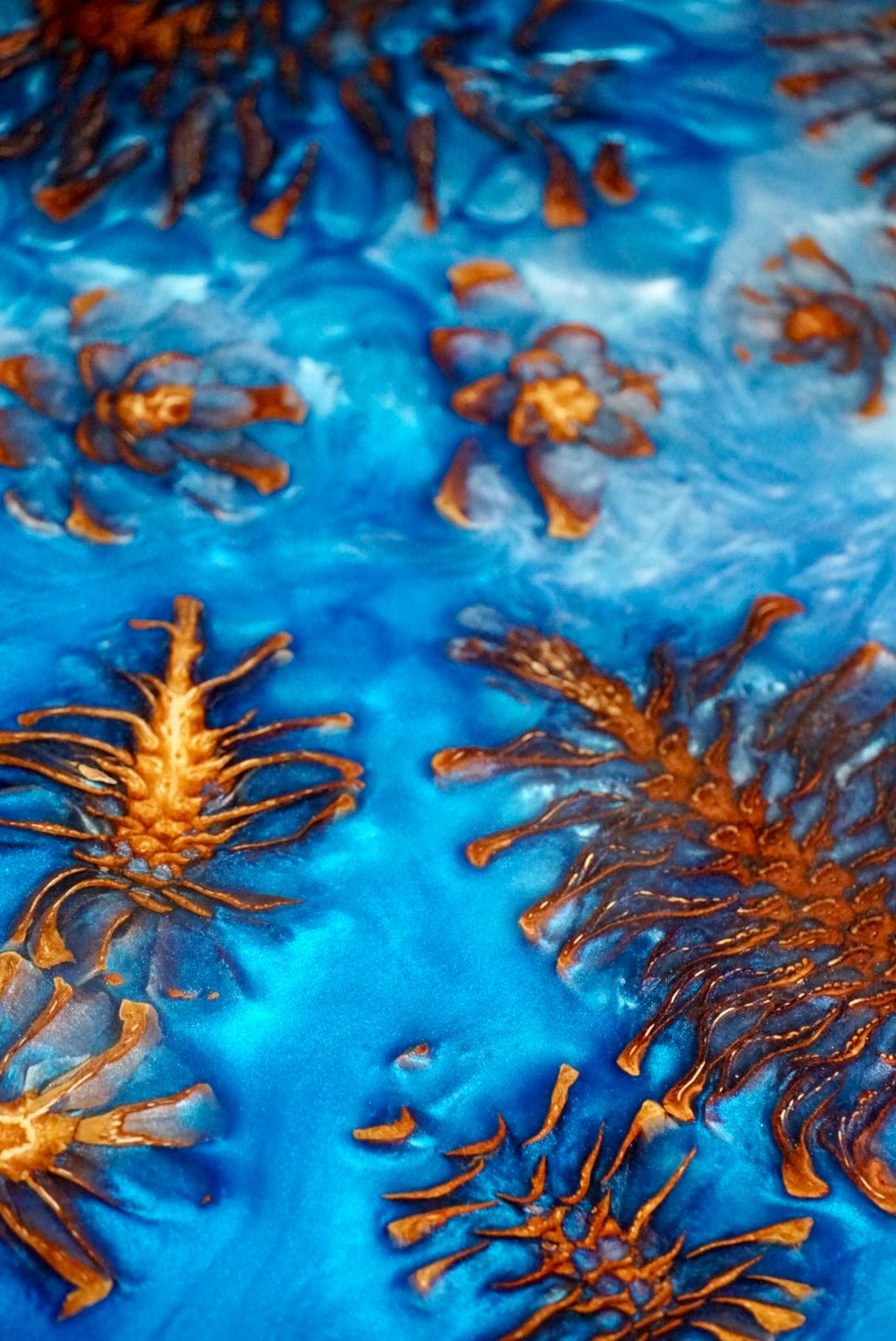 PINECONE BLUE Epoxy Resin Table with Pinecones | Side Table | End Table | Accent Table