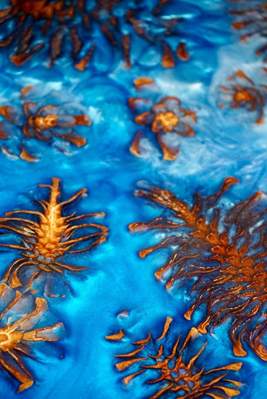 PINECONE BLUE Epoxy Resin Table with Pinecones | Side Table | End Table | Accent Table