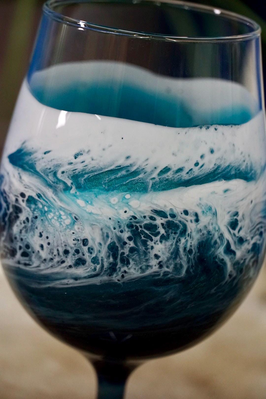 Turquoise Waves Wine Glasses | Coastal Decor