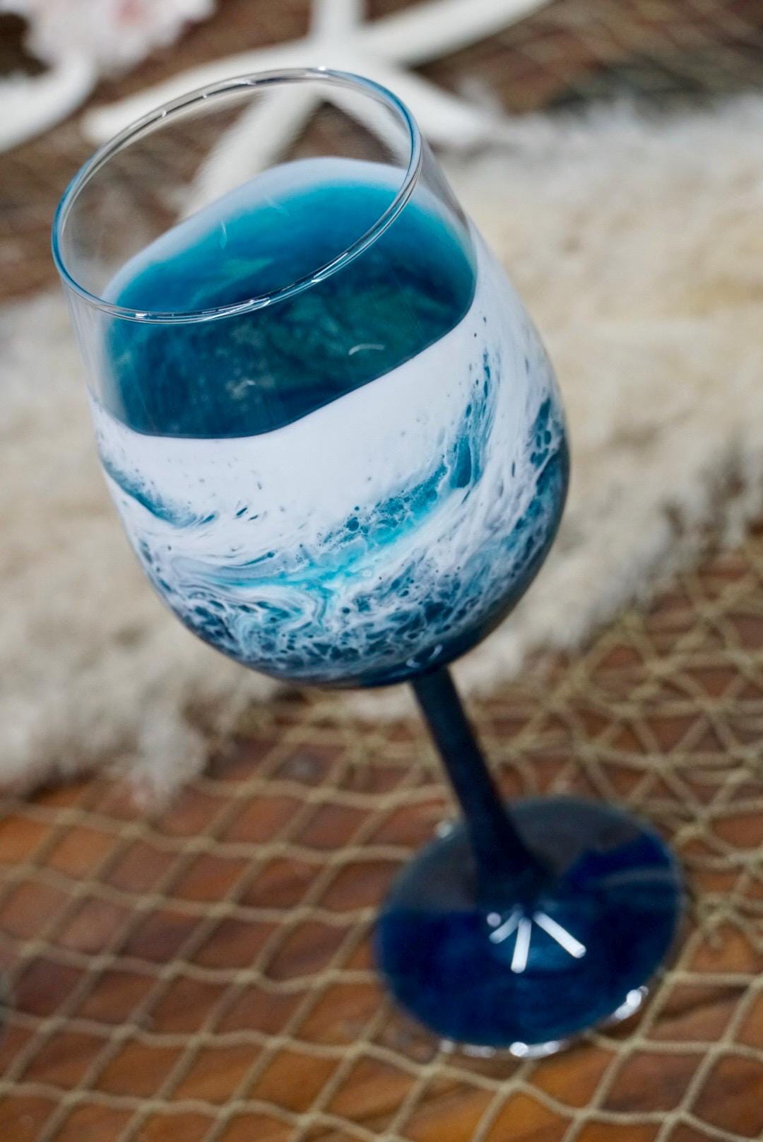 Turquoise Waves Wine Glasses | Coastal Decor