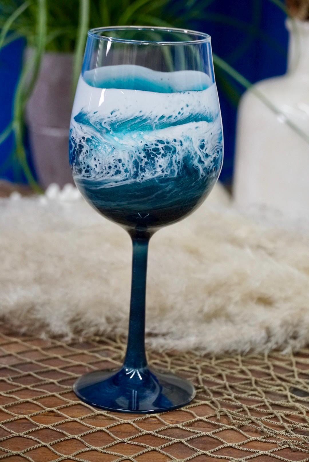 Turquoise Waves Wine Glasses | Coastal Decor
