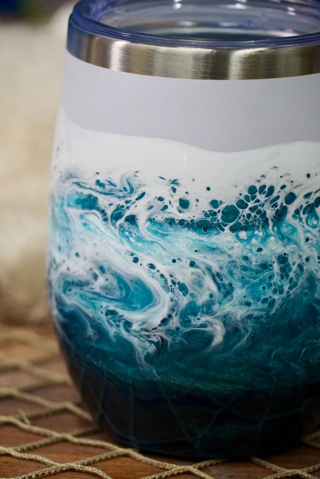 Turquoise Waves Wine Tumbler | Coastal Decor