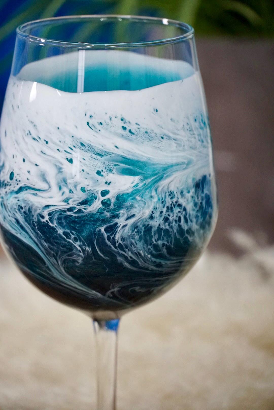 Turquoise Waves Wine Glasses | Coastal Decor