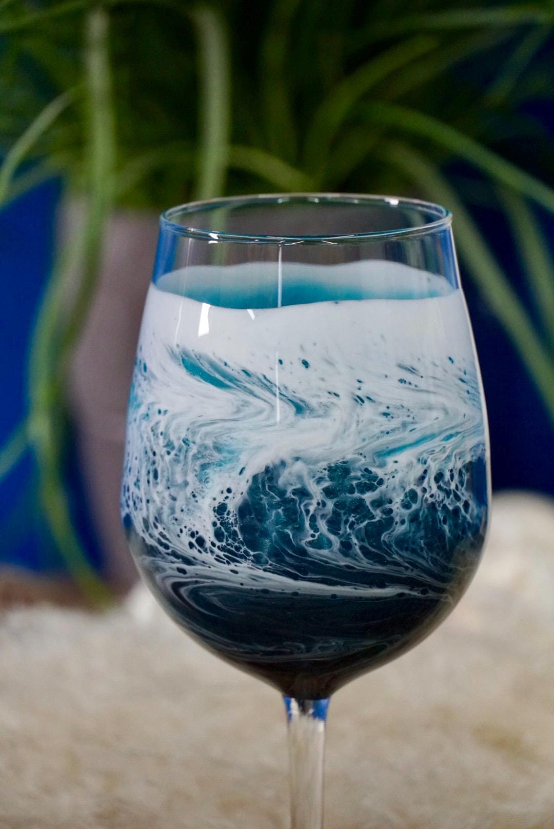 Turquoise Waves Wine Glasses | Coastal Decor