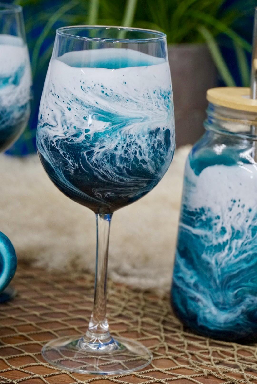 Turquoise Waves Wine Glasses | Coastal Decor