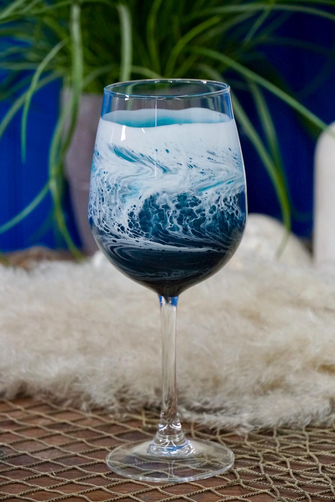 Turquoise Waves Wine Glasses | Coastal Decor