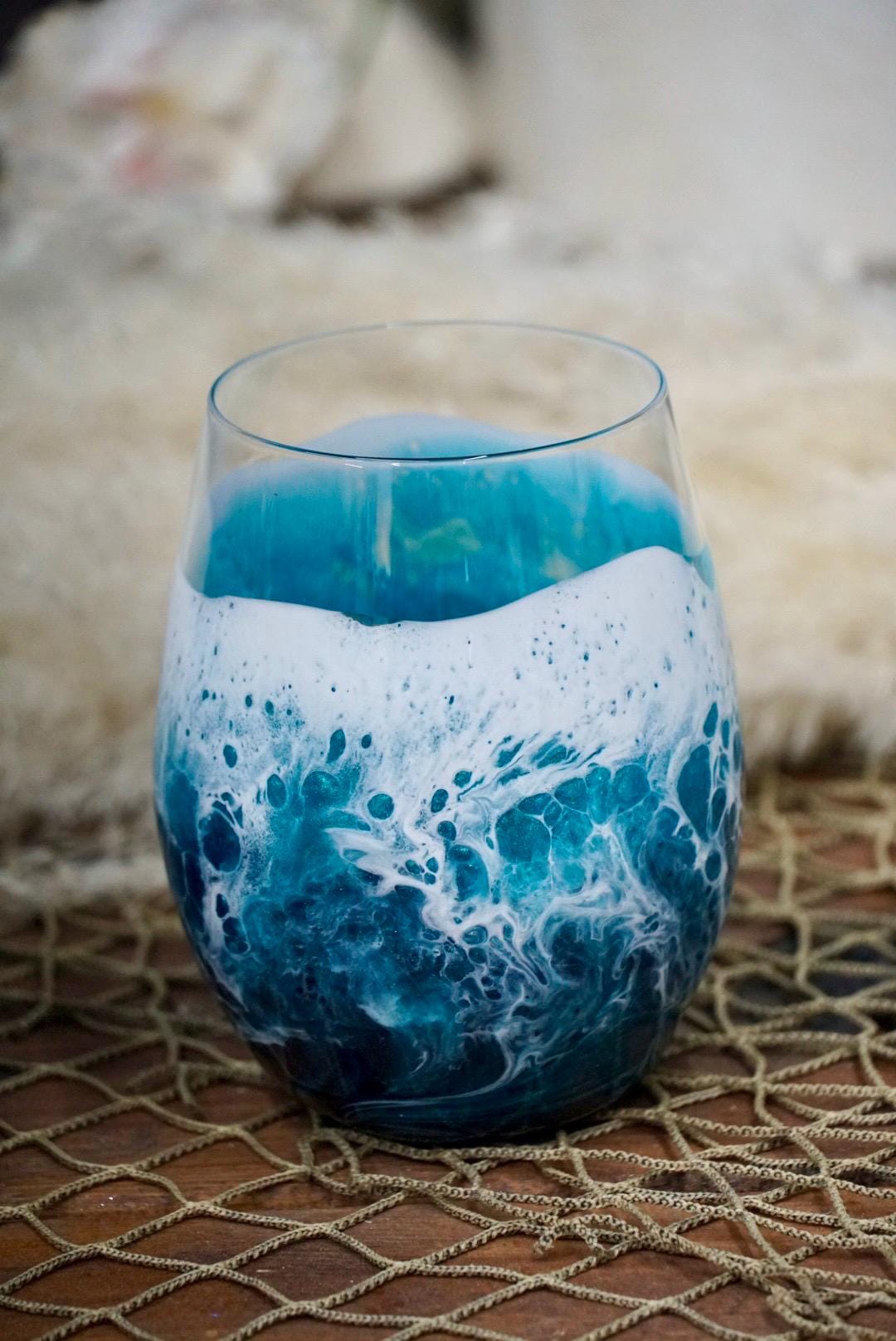 Turquoise Waves Wine Glasses | Coastal Decor