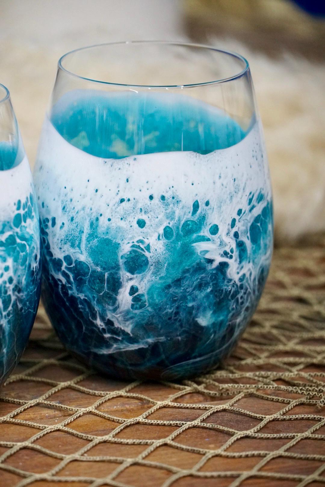 Turquoise Waves Wine Glasses | Coastal Decor