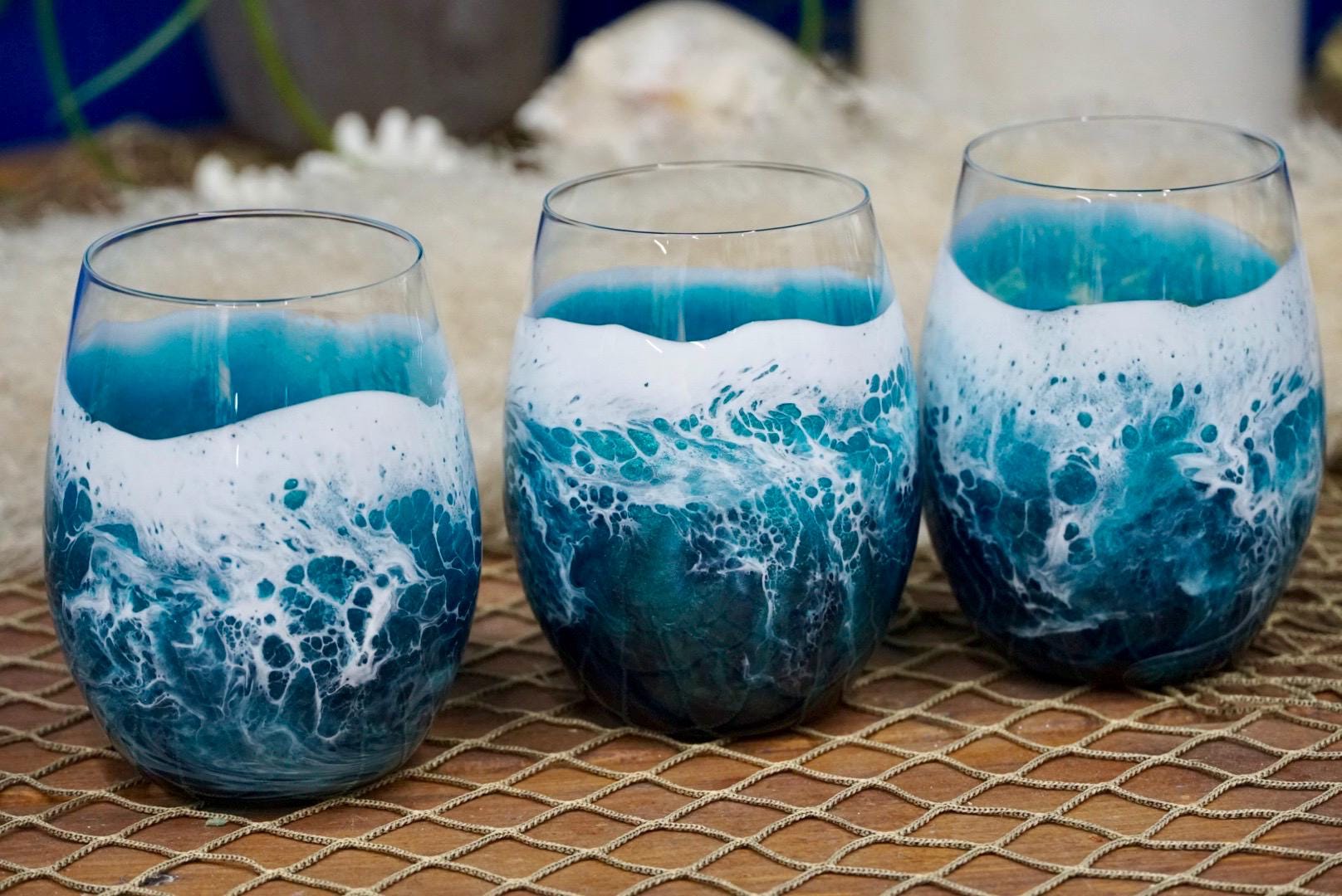 Turquoise Waves Wine Glasses | Coastal Decor