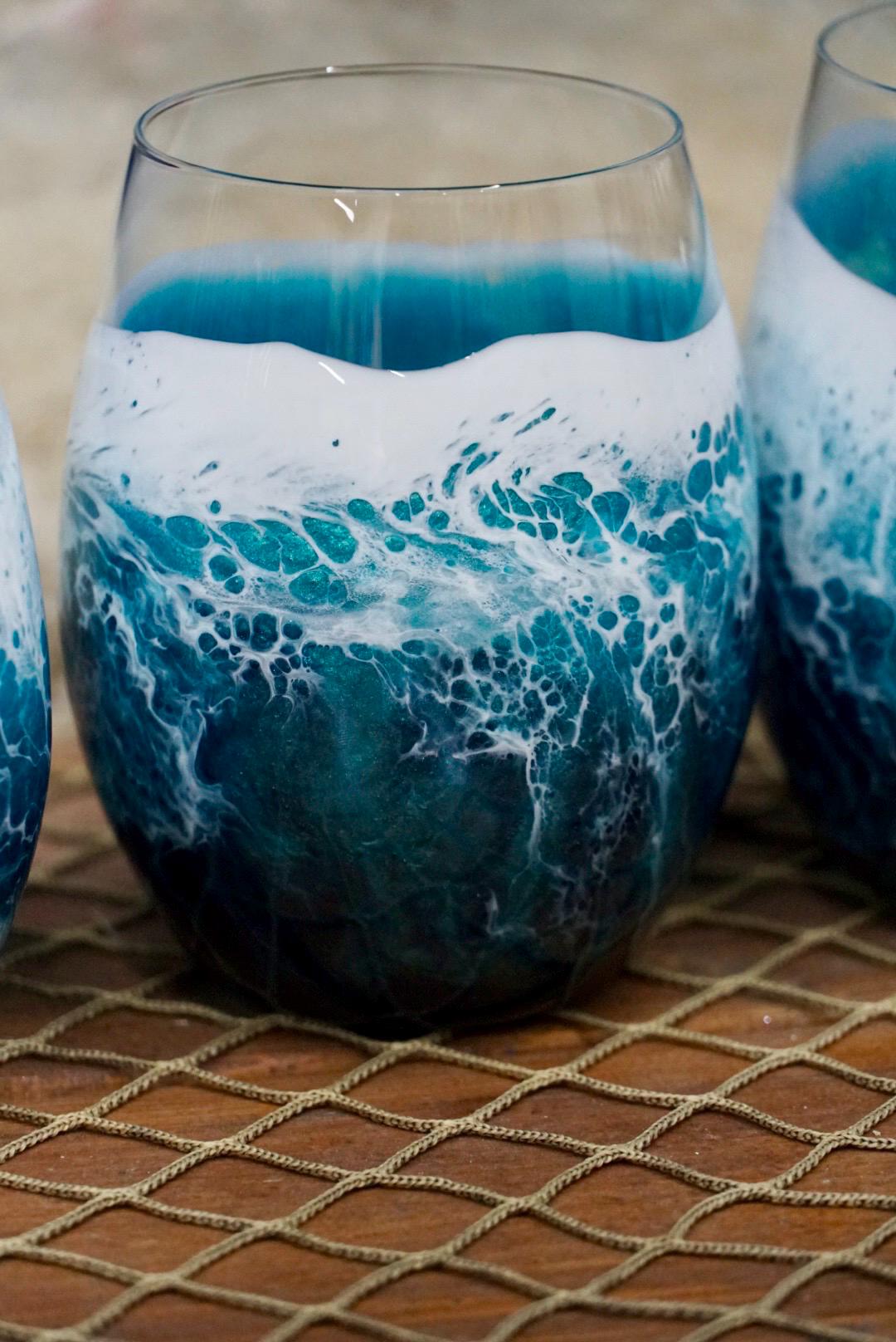 Turquoise Waves Wine Glasses | Coastal Decor