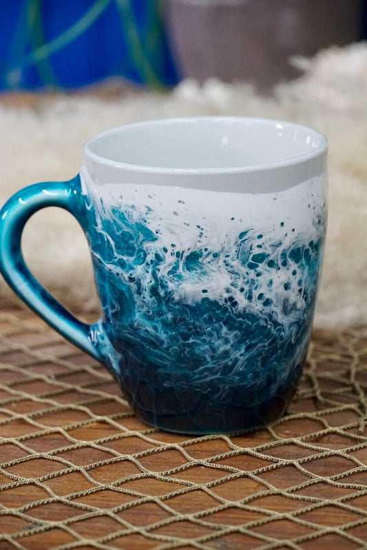 Turquoise Waves Coffee Cup | Coastal Decor