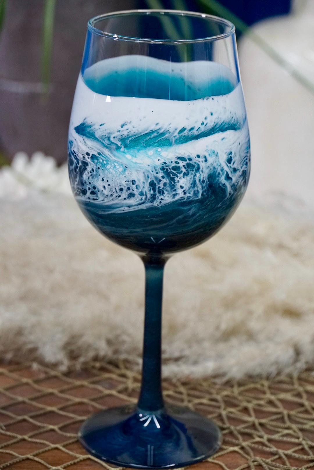 Turquoise Waves Acylic Wine Glasses | Coastal Decor