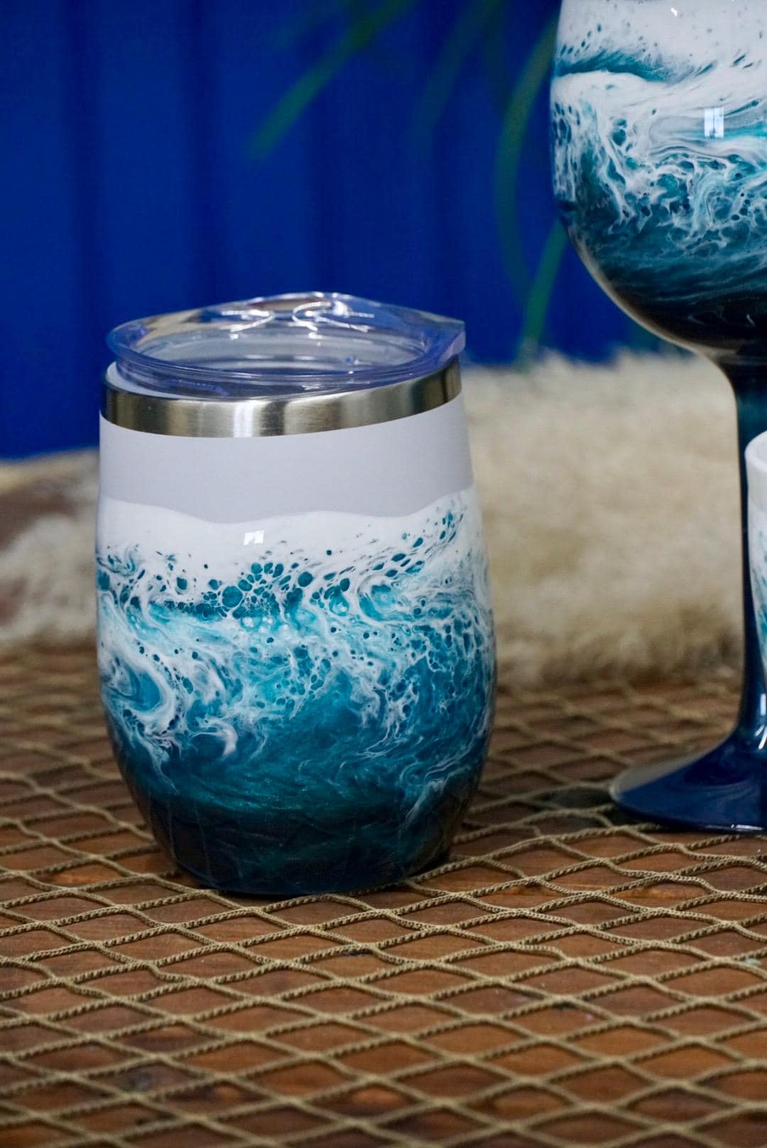 Turquoise Waves Wine Tumbler | Coastal Decor