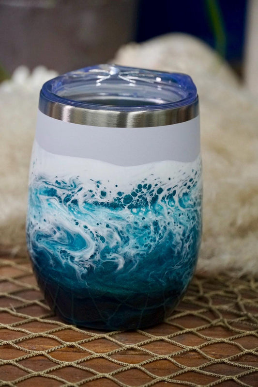 Turquoise Waves Wine Tumbler | Coastal Decor