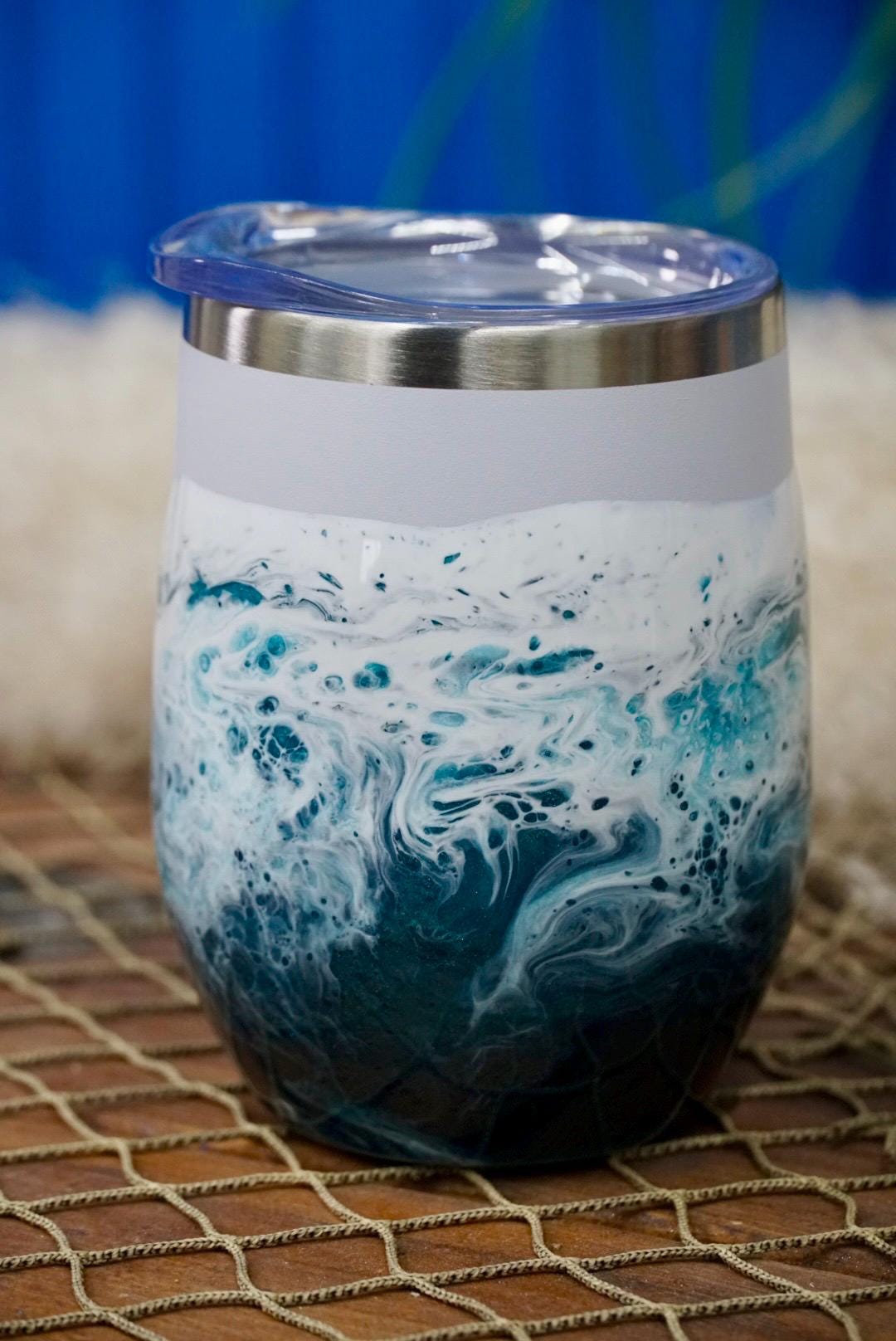 Turquoise Waves Wine Tumbler | Coastal Decor