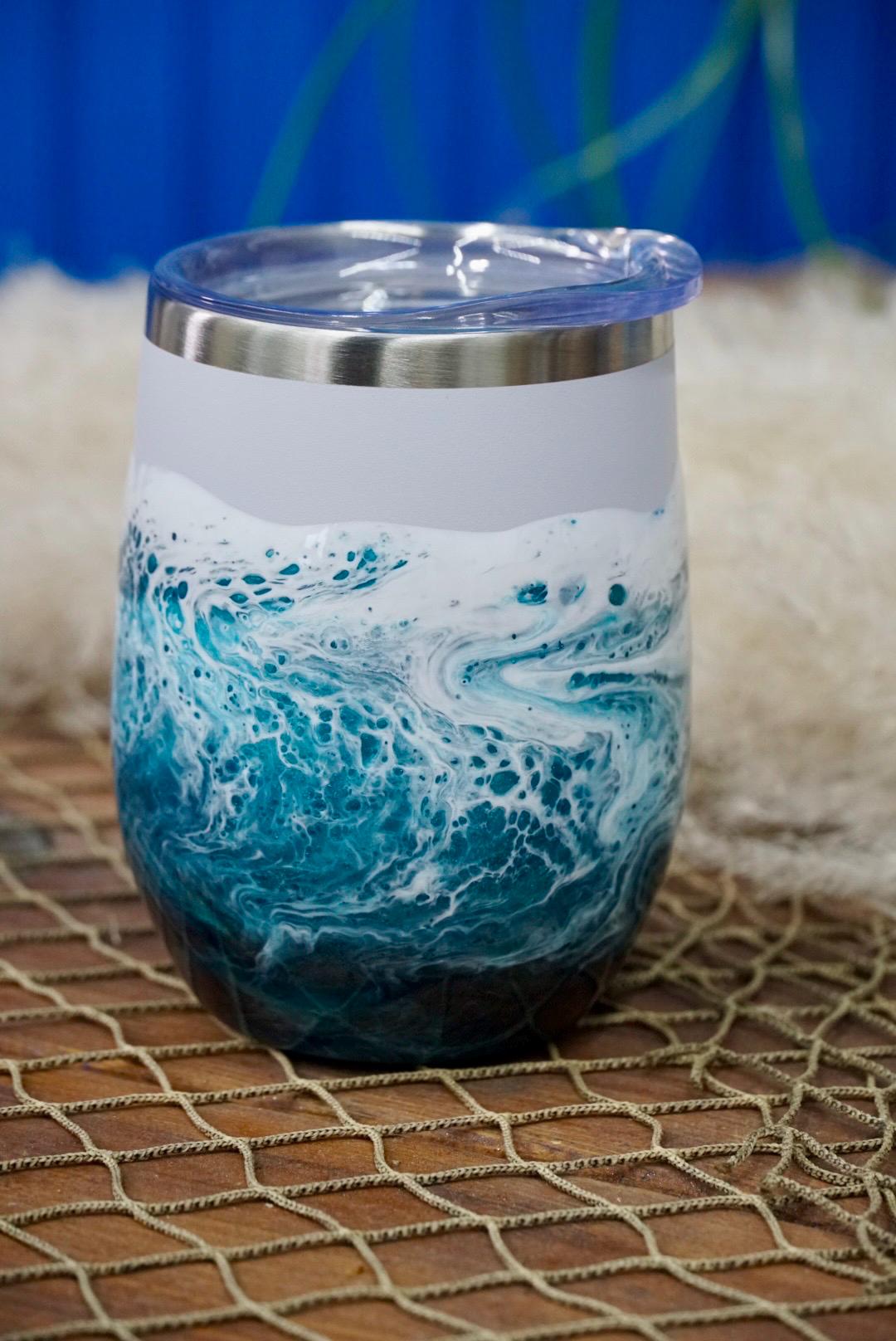 Turquoise Waves Wine Tumbler | Coastal Decor