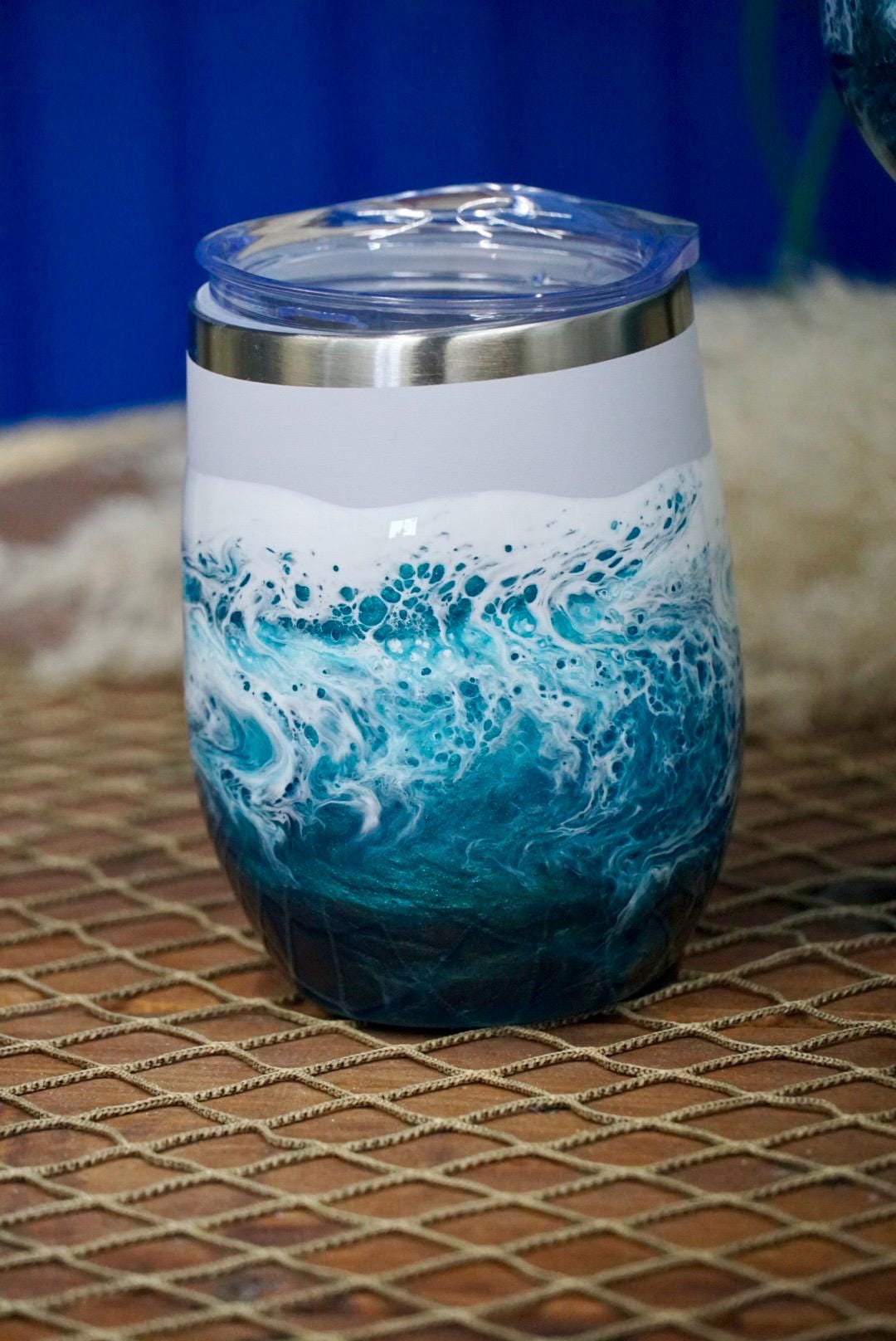 Turquoise Waves Wine Tumbler | Coastal Decor
