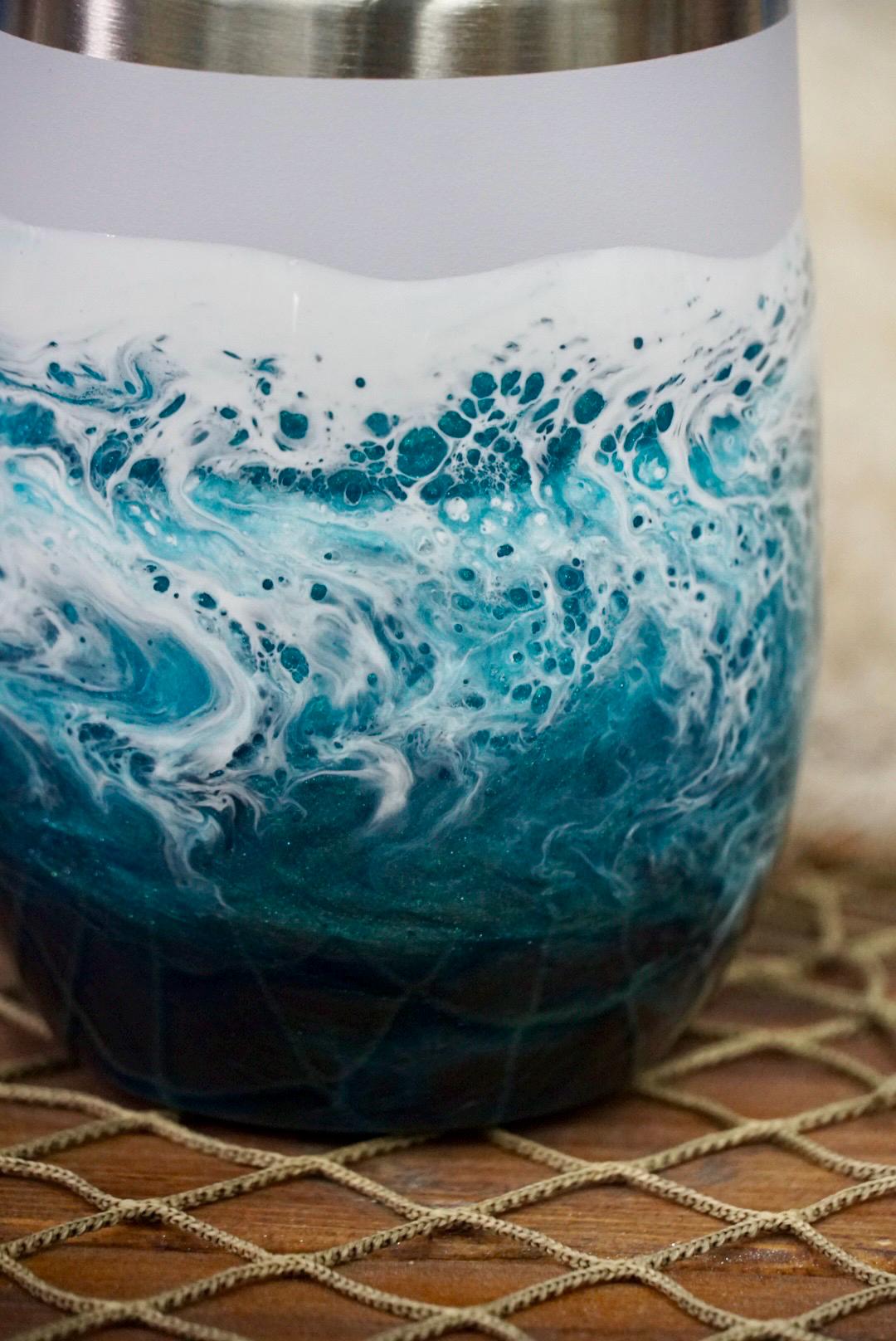 Turquoise Waves Wine Tumbler | Coastal Decor