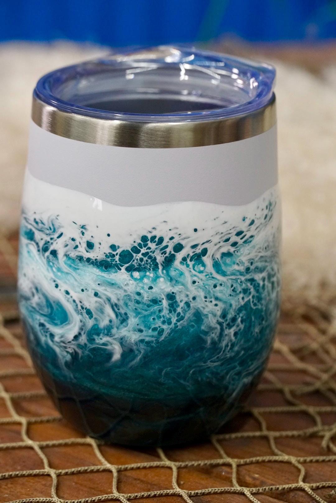 Turquoise Waves Wine Tumbler | Coastal Decor