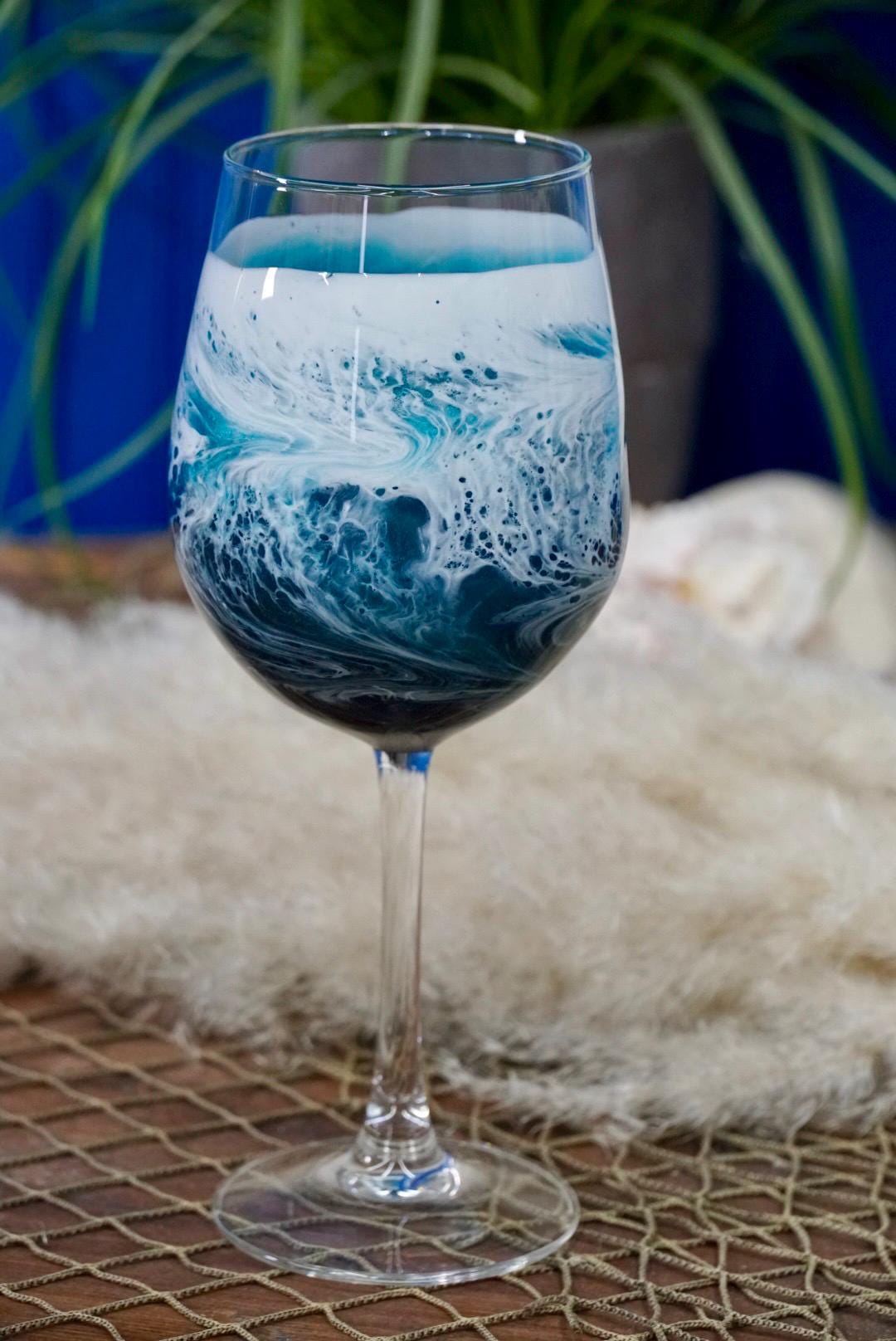 Turquoise Waves Wine Glasses | Coastal Decor