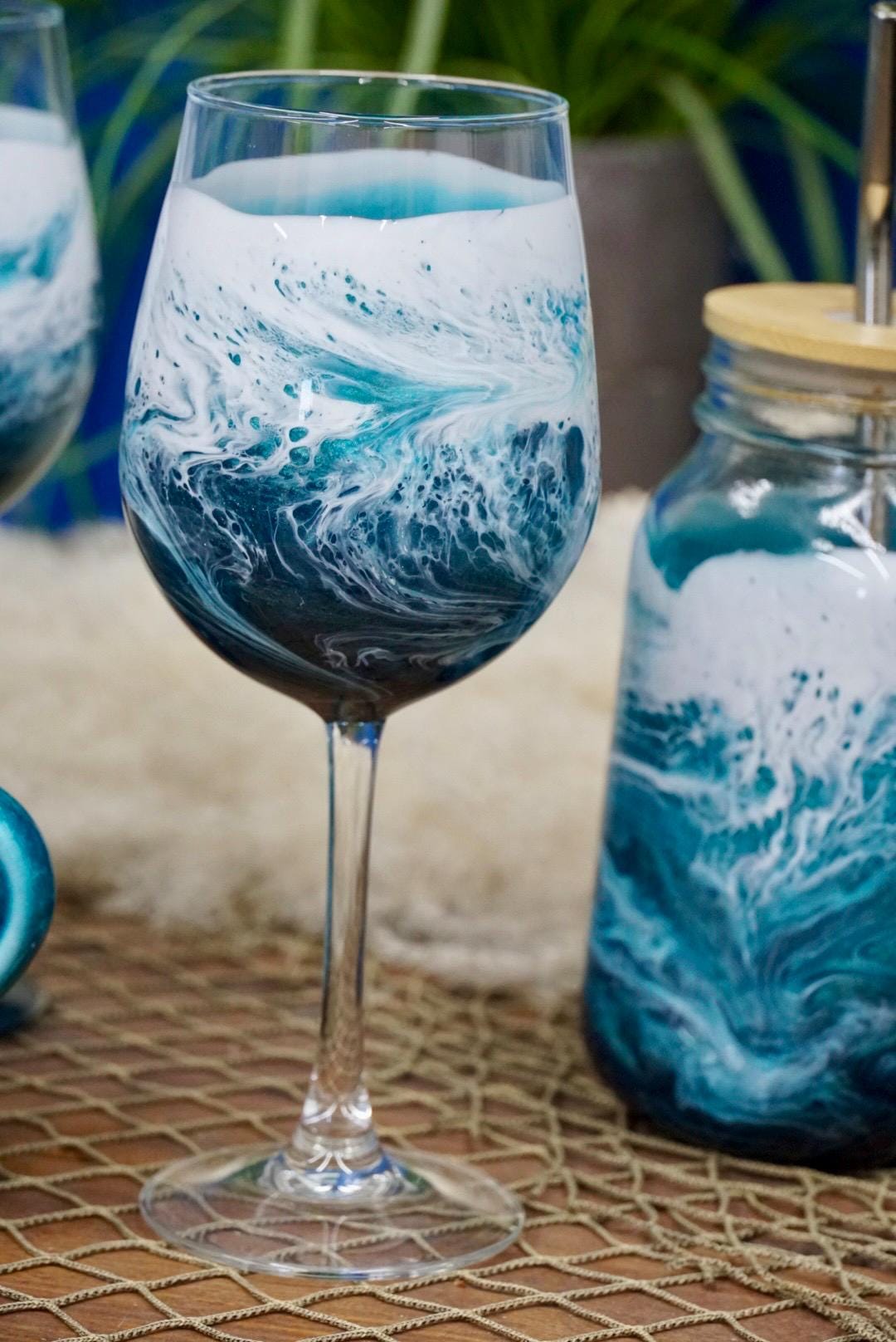 Turquoise Waves Wine Glasses | Coastal Decor