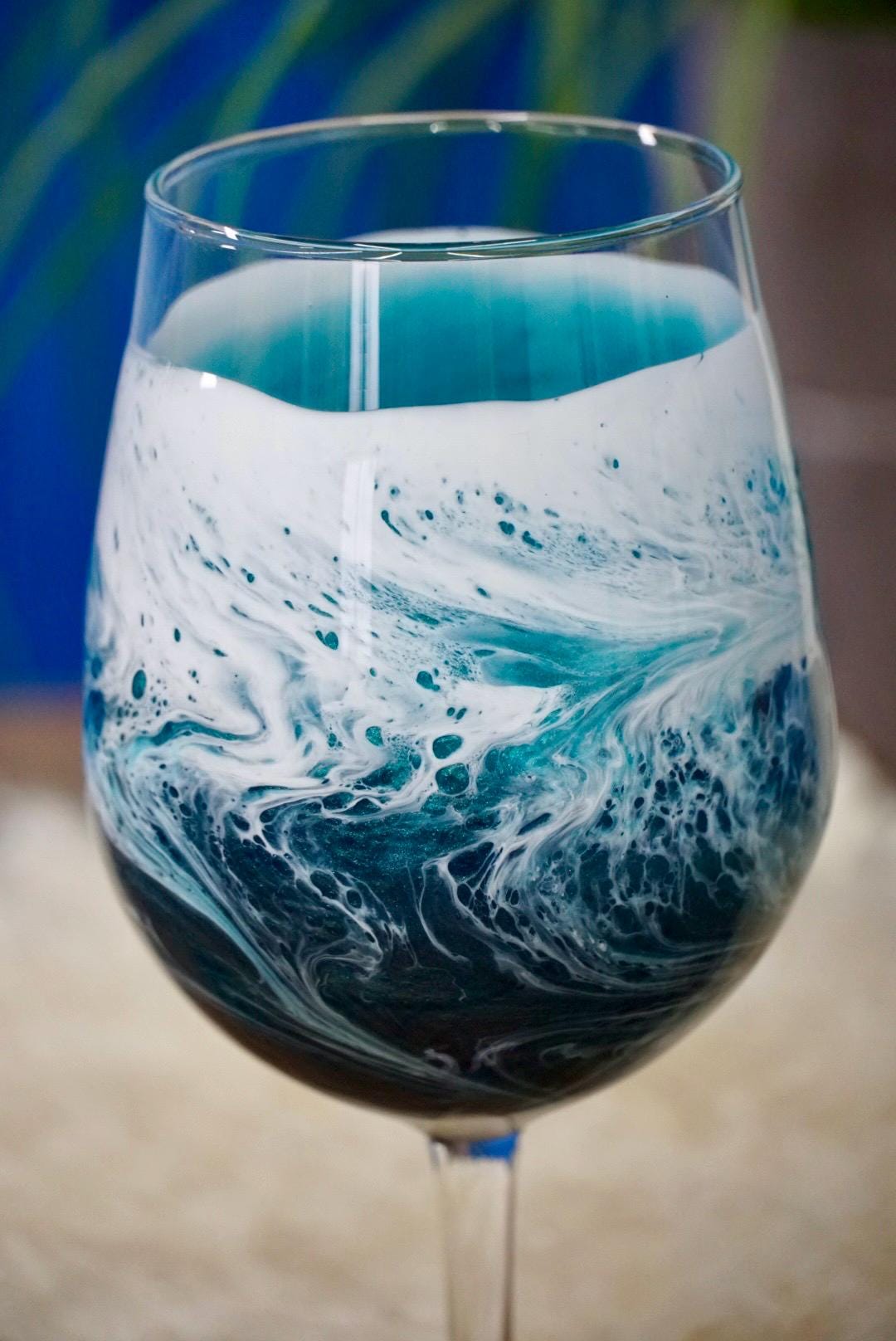 Turquoise Waves Wine Glasses | Coastal Decor