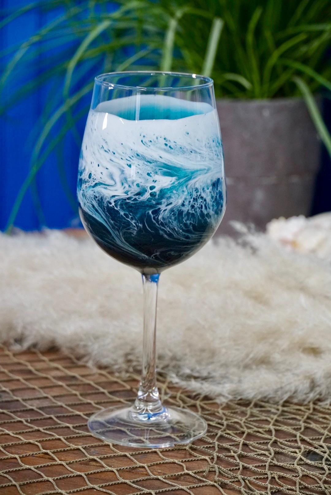 Turquoise Waves Wine Glasses | Coastal Decor