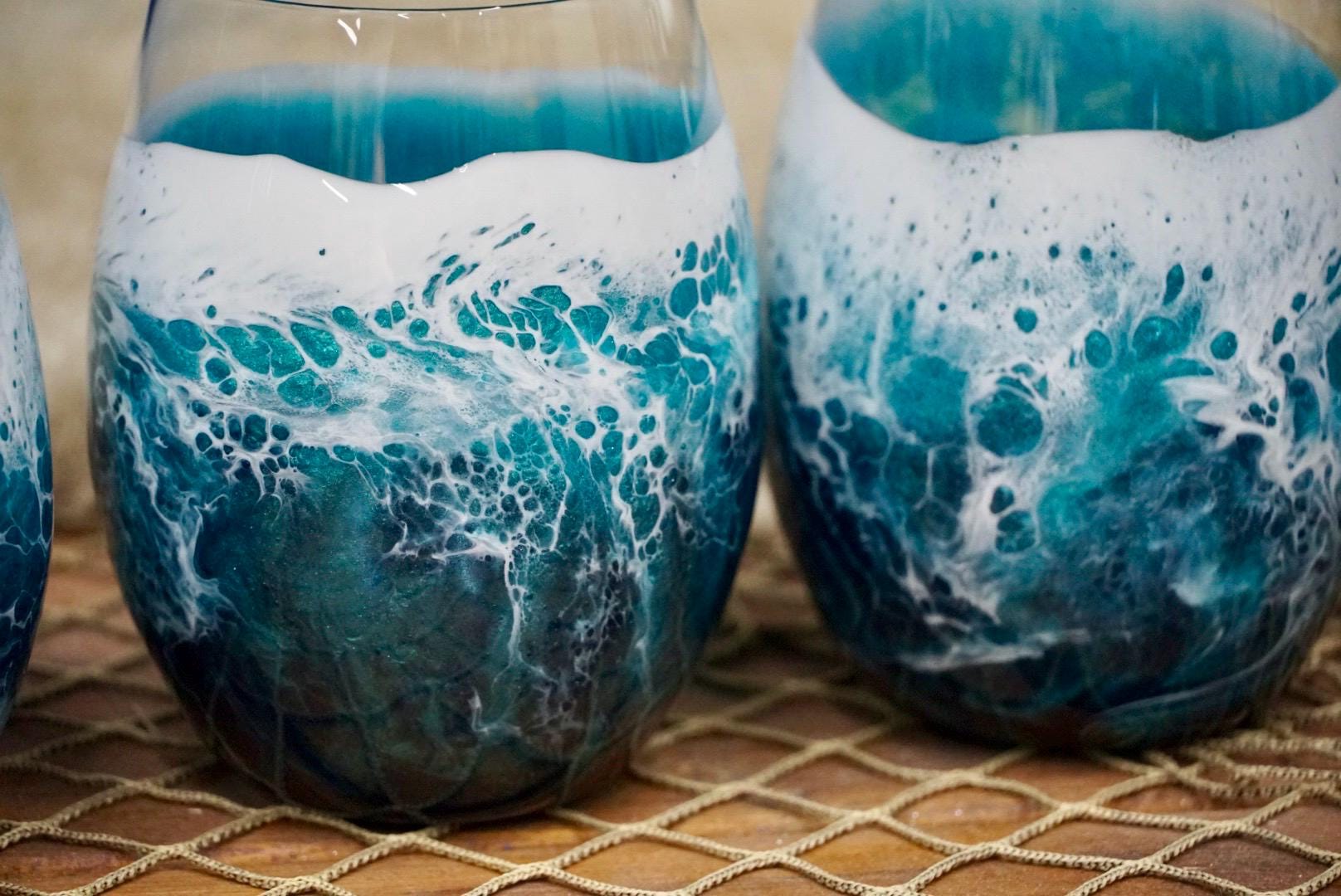 Turquoise Waves Wine Glasses | Coastal Decor