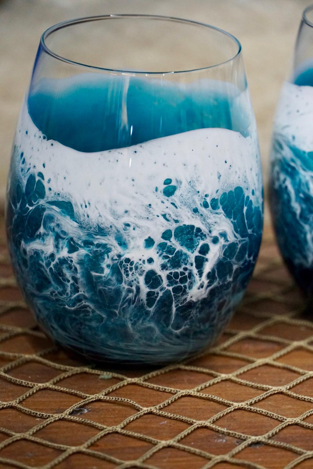 Turquoise Waves Wine Glasses | Coastal Decor