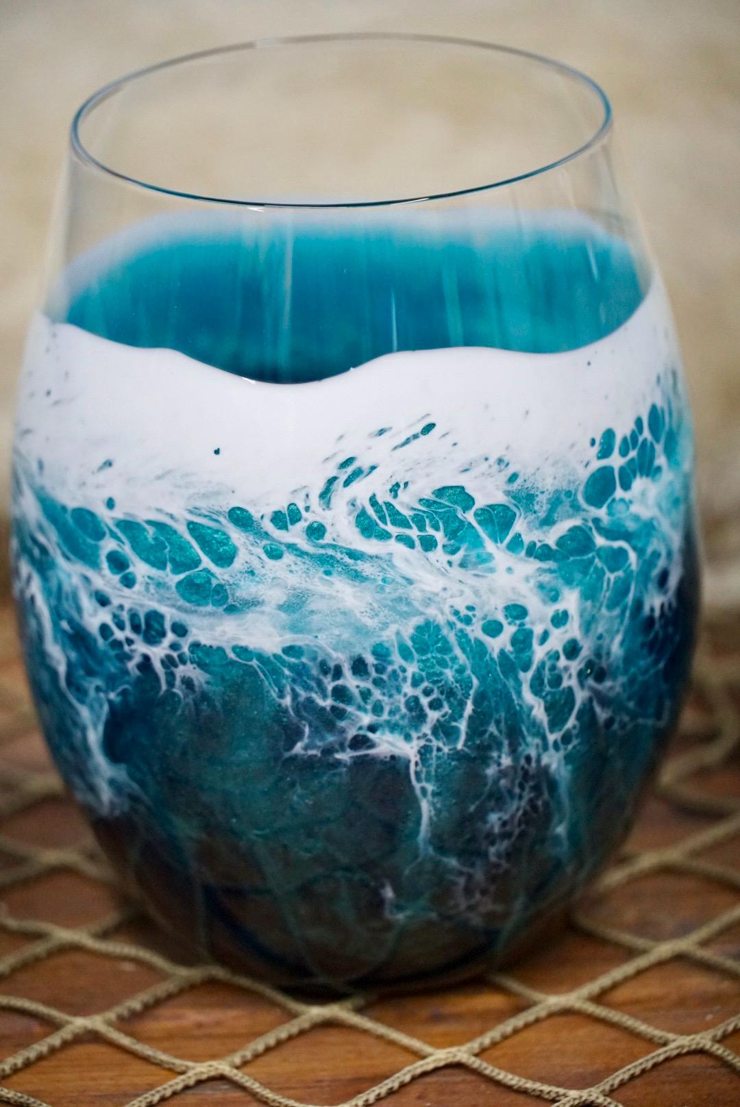 Turquoise Waves Wine Glasses | Coastal Decor