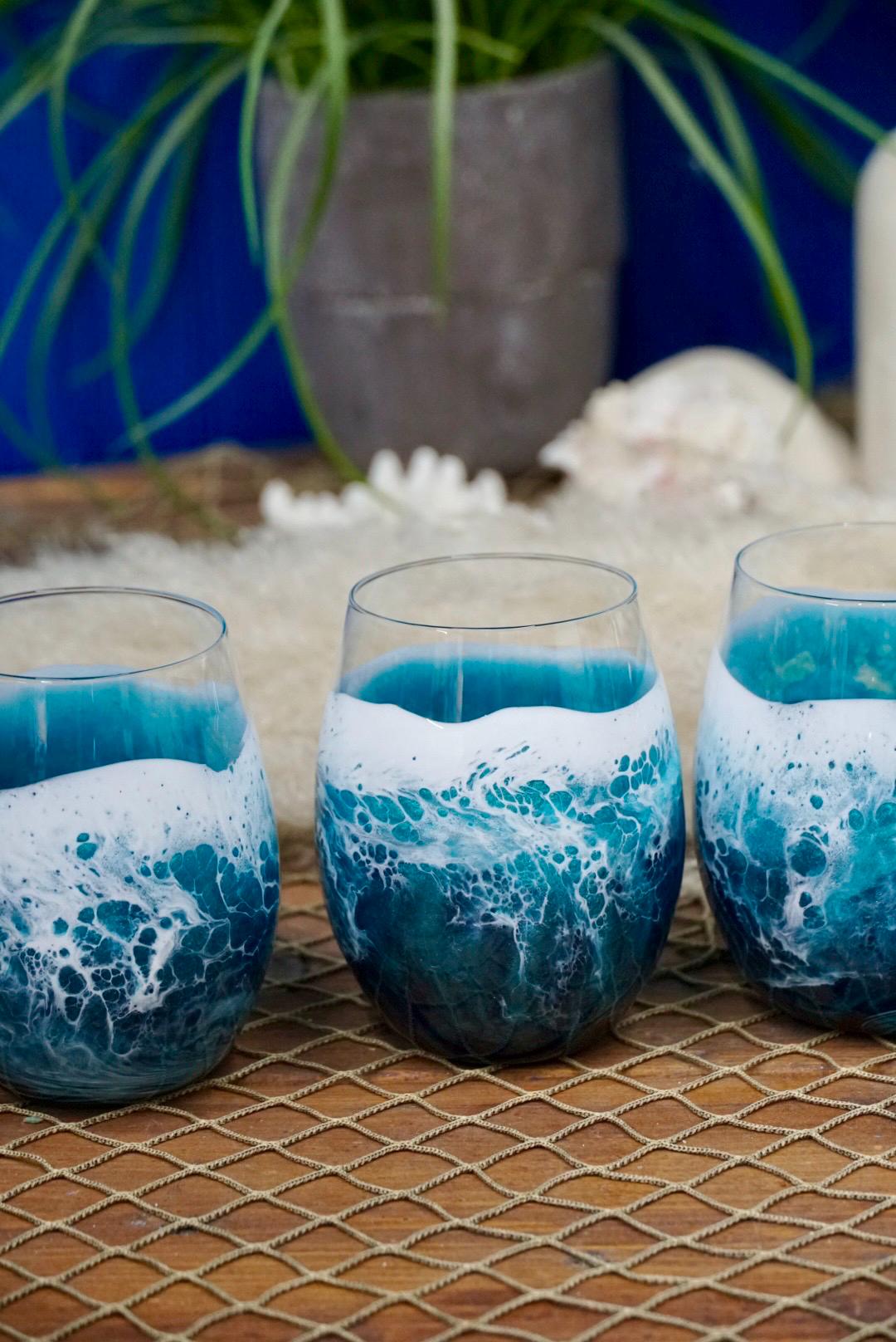 Turquoise Waves Wine Glasses | Coastal Decor