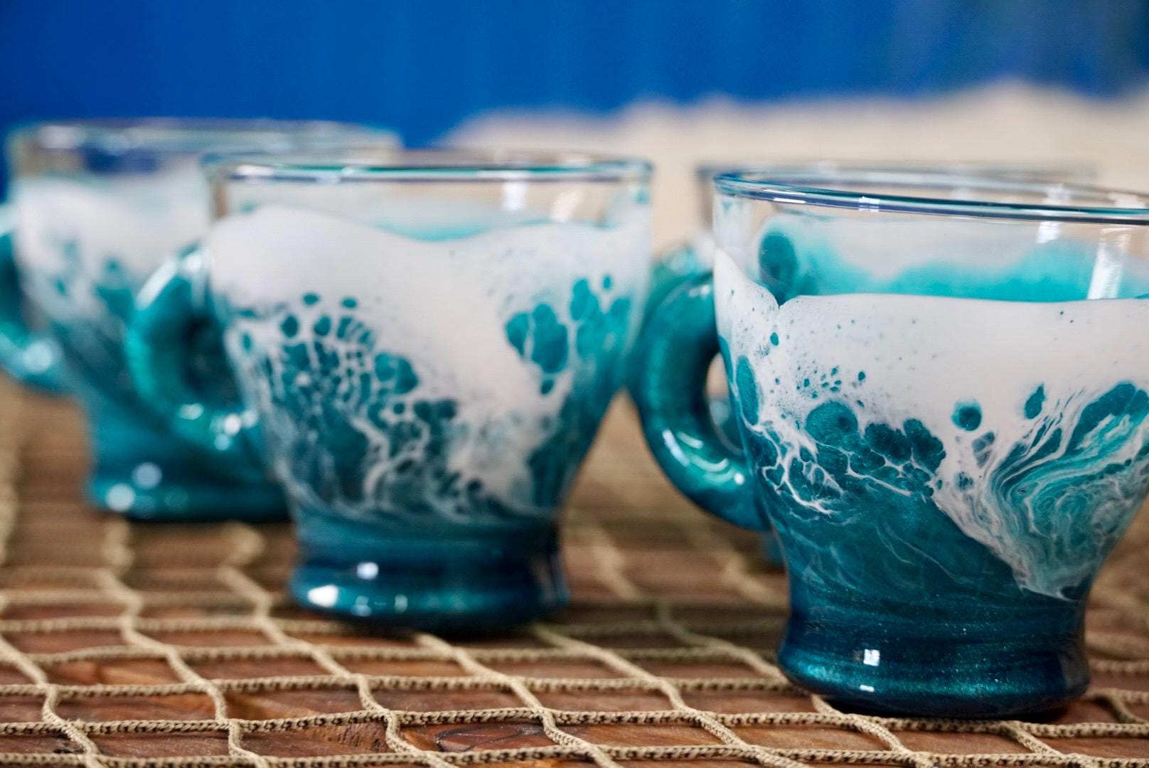 Turquoise Waves Espresso Coffee Cups | Coastal Decor