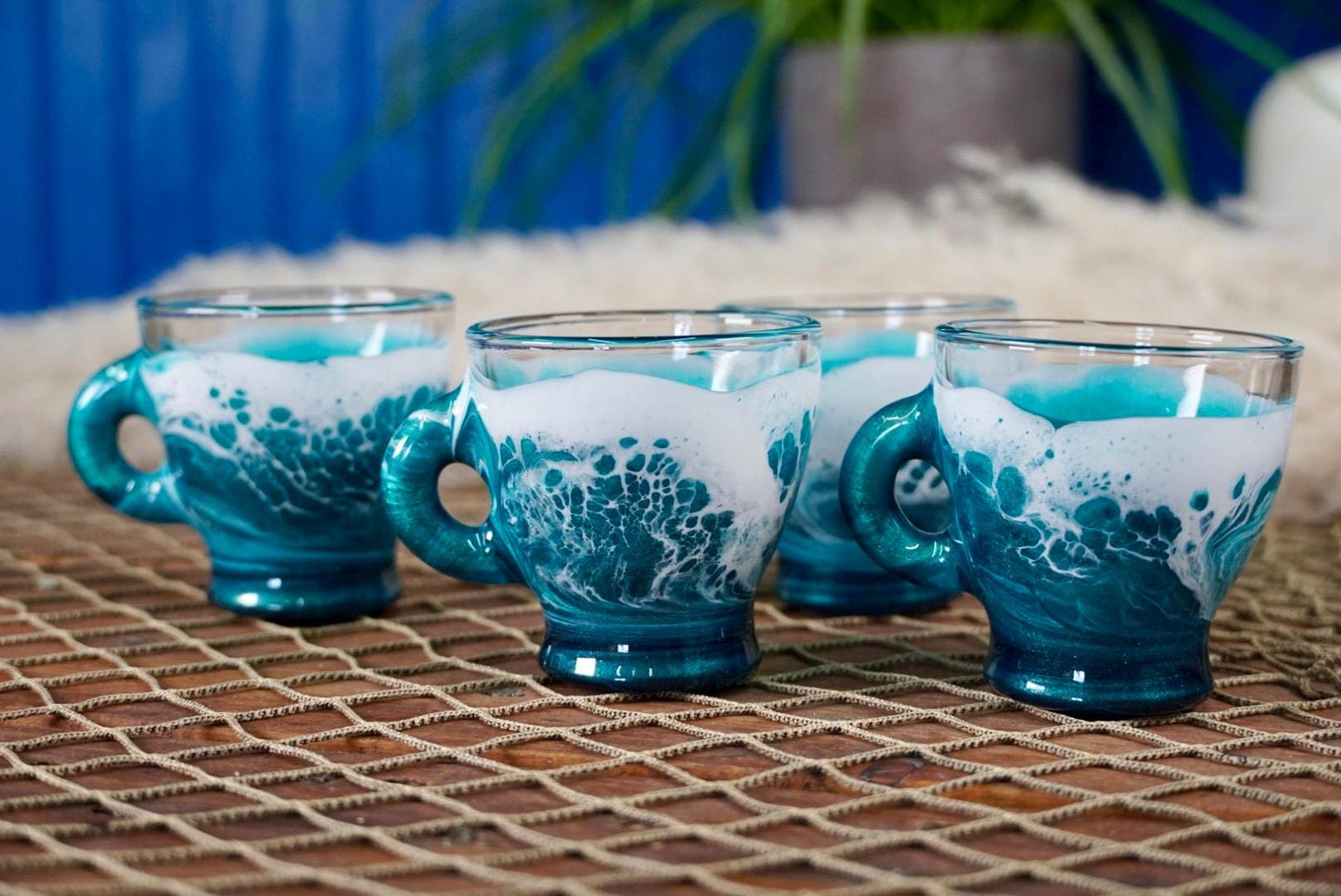 Turquoise Waves Espresso Coffee Cups | Coastal Decor