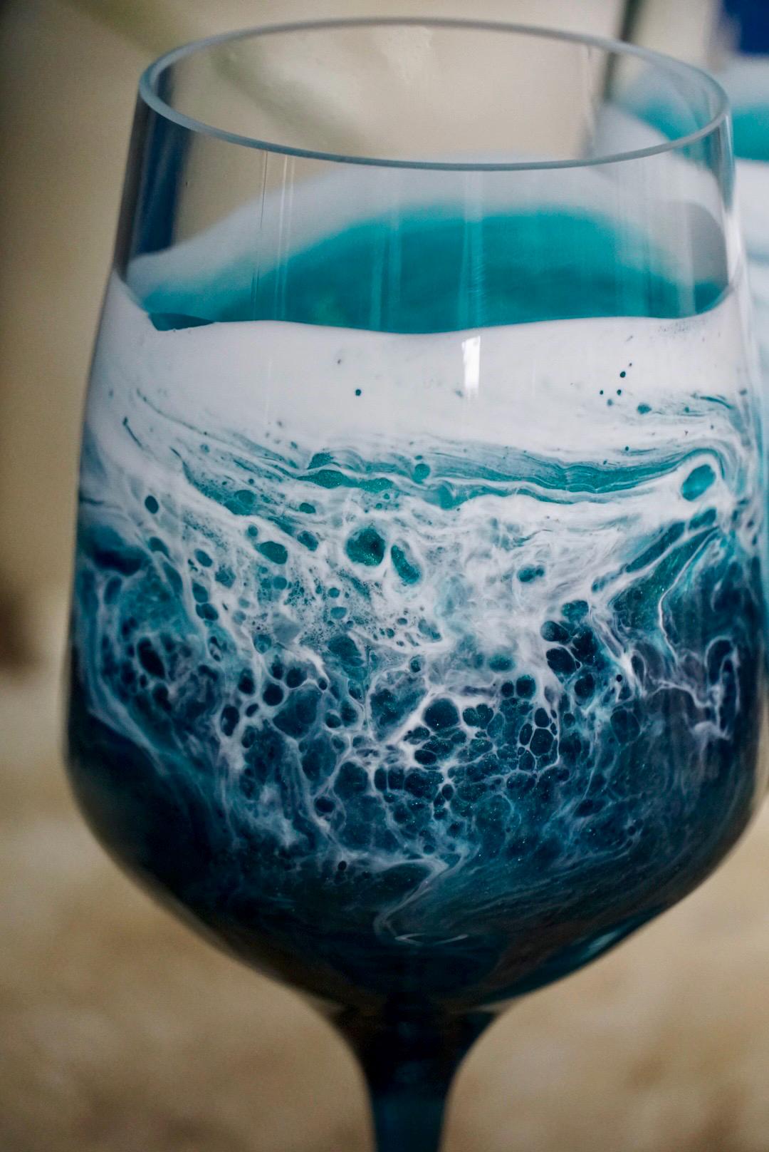 Turquoise Waves Acylic Wine Glasses | Coastal Decor