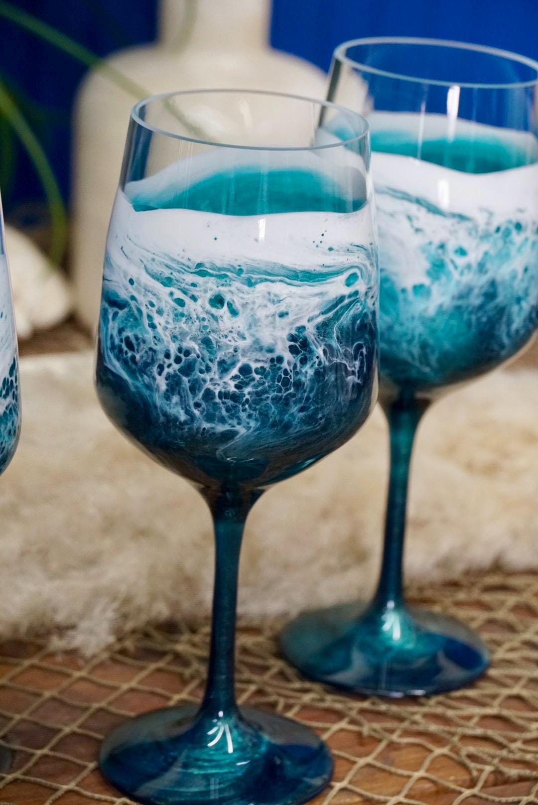Turquoise Waves Acylic Wine Glasses | Coastal Decor