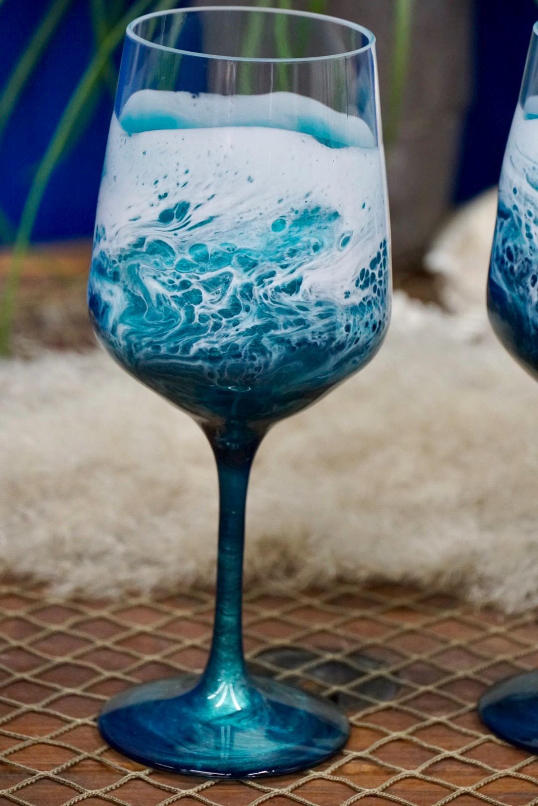 Turquoise Waves Acrylic Wine Glass | Coastal Decor