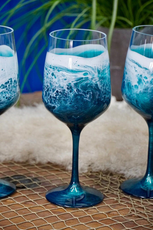 Turquoise Waves Acrylic Wine Glass | Coastal Decor