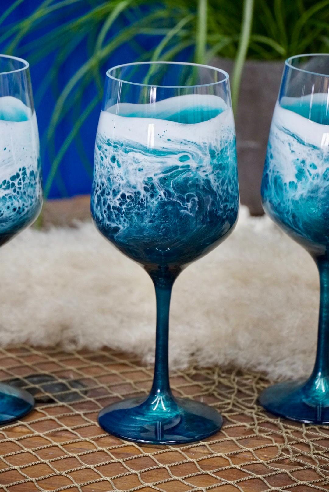 Turquoise Waves Acrylic Wine Glasses | Coastal Decor