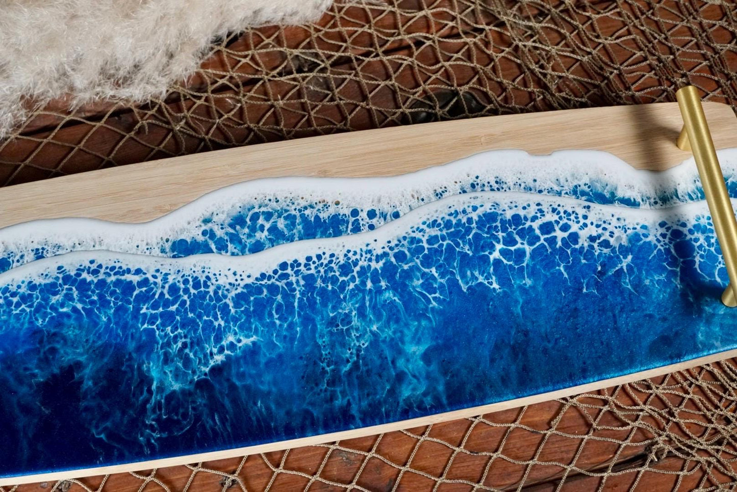 Ocean Waves Charcuterie Board with gold handles