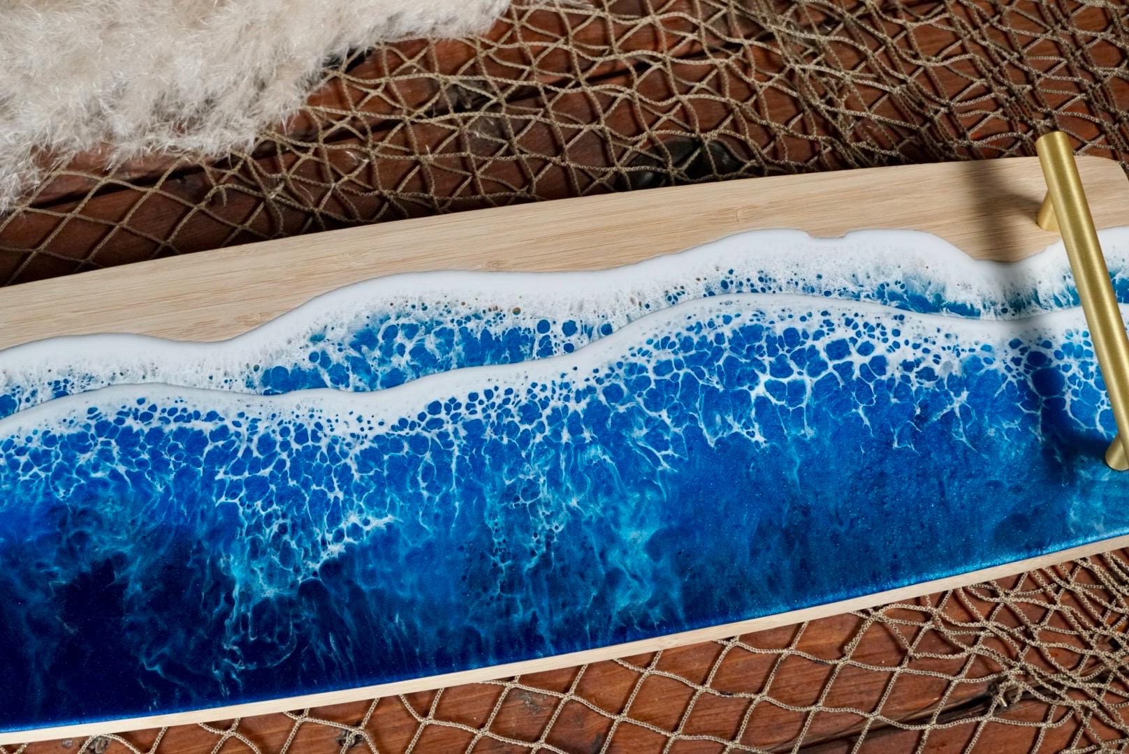 Ocean Waves Charcuterie Board with gold handles