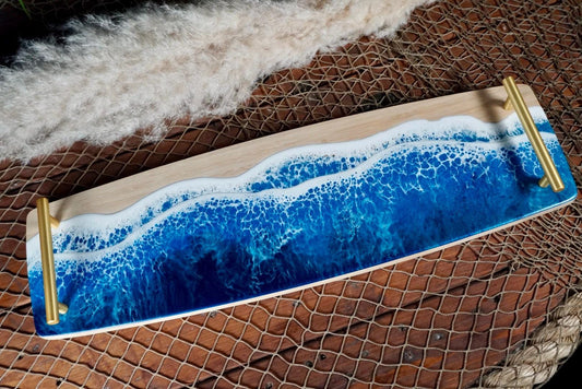 Ocean Waves Charcuterie Board with gold handles