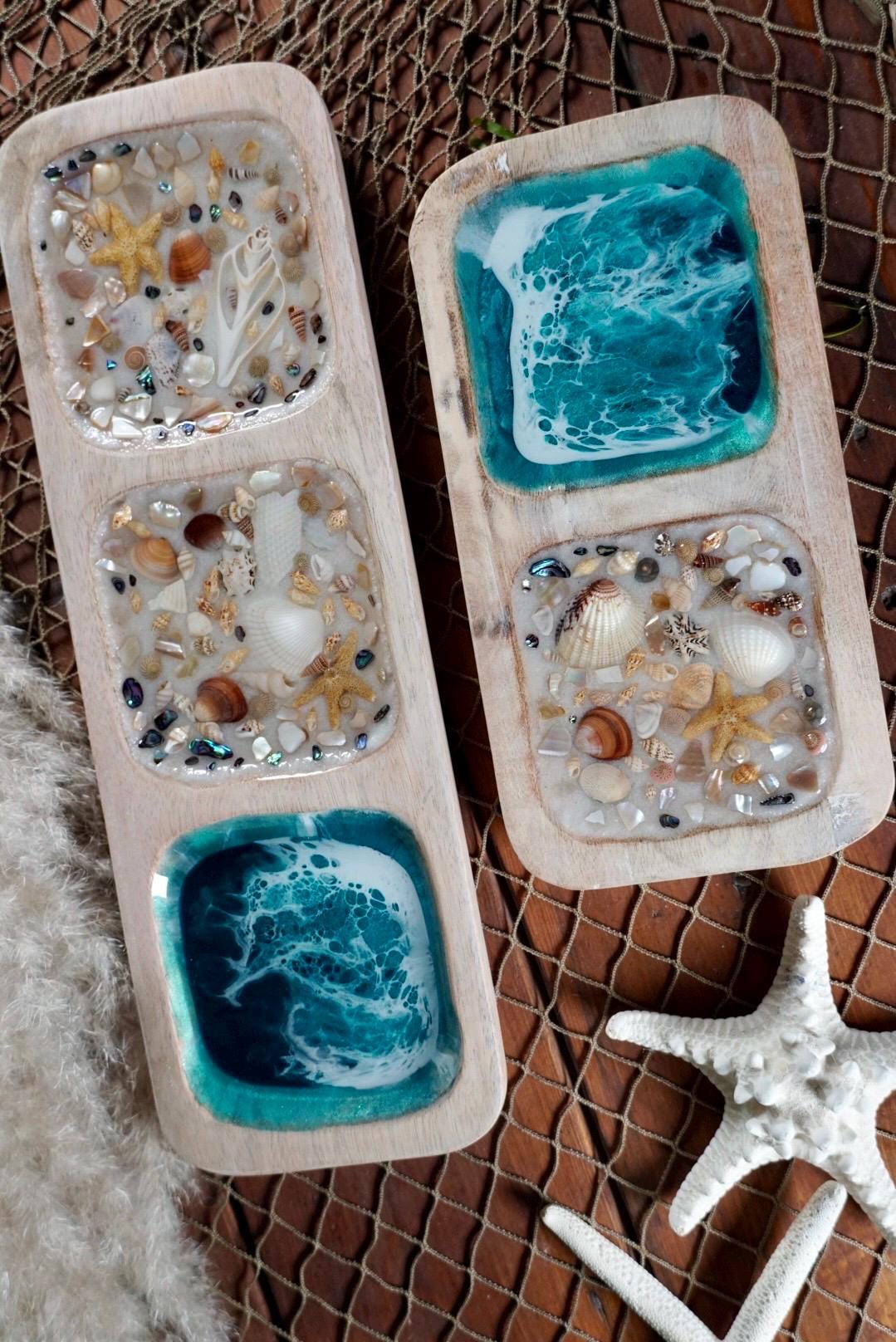 Sea Shell Mango Wood Tray Set